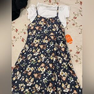 Girls Floral Dress with White Tee
